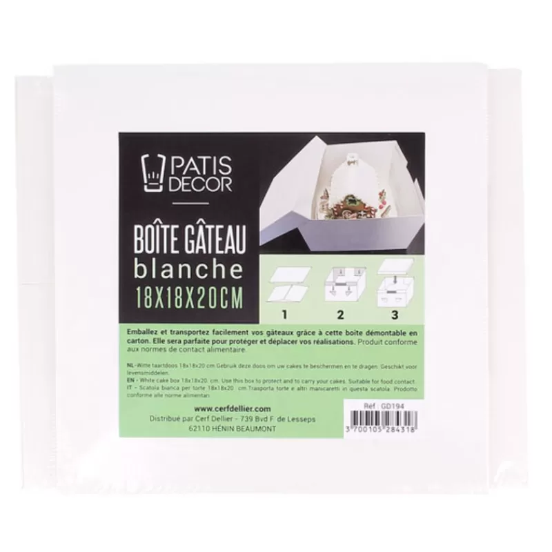 Cerf Dellier Boite Patissiere Blanche 18 X 18 X H 20 Cm Patisdecor Store