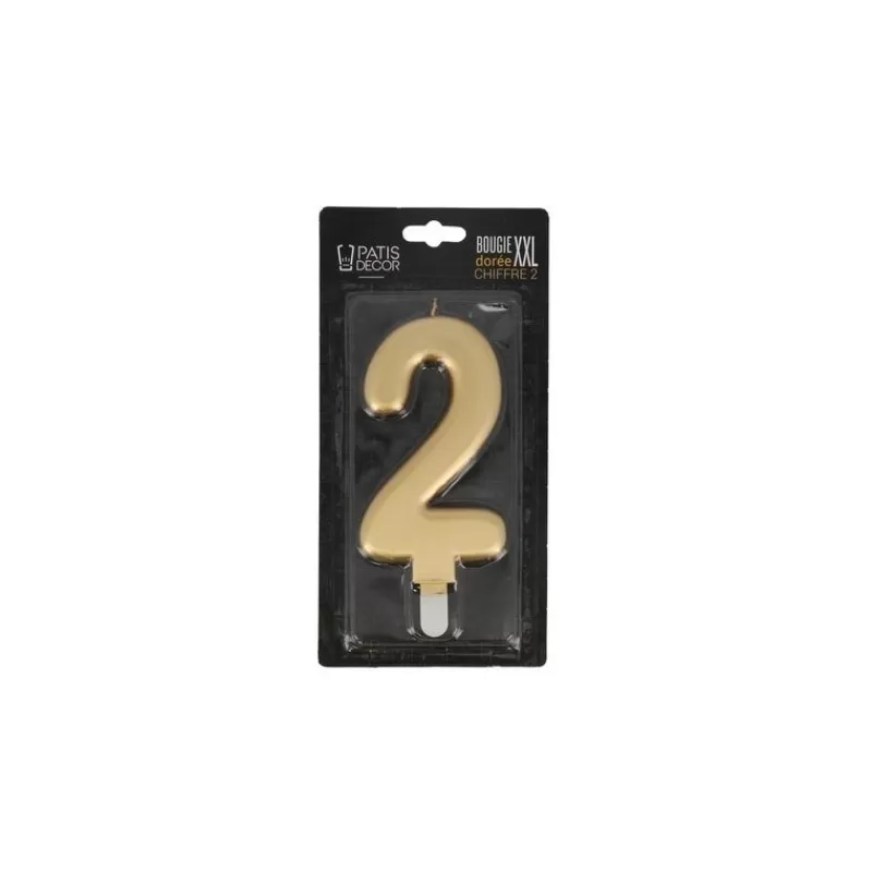 Cerf Dellier Bougie Anniversaire Doree Xxl Chiffre 2 Patisdecor Outlet
