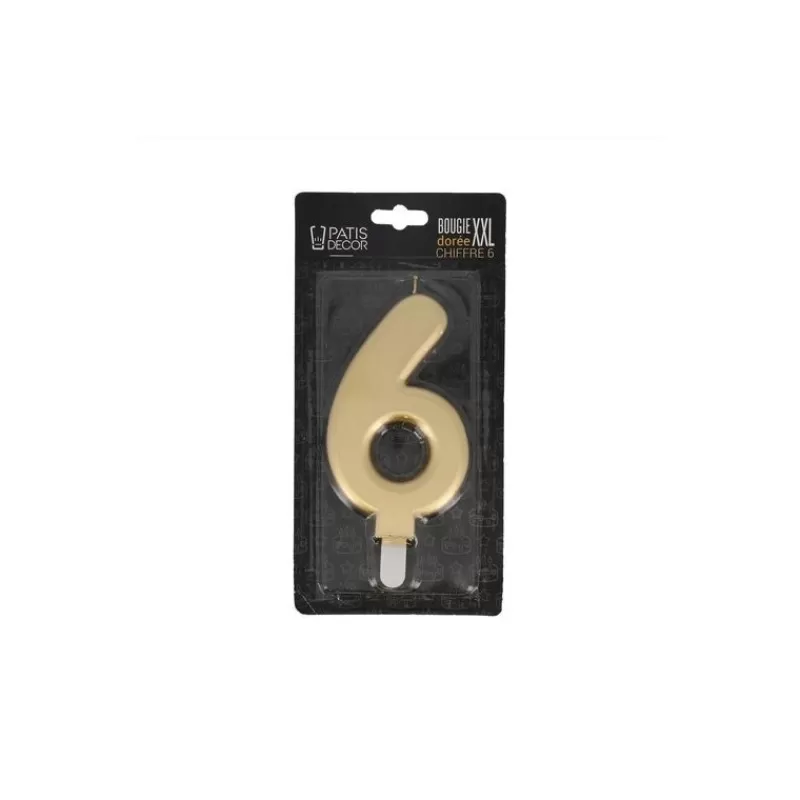 Cerf Dellier Bougie Anniversaire Doree Xxl Chiffre 6 Patisdecor Outlet