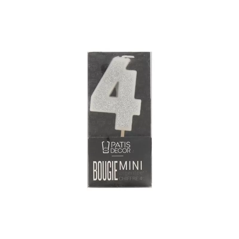 Cerf Dellier Bougie Argentee Pailletee Chiffre 4 Patisdecor Flash Sale