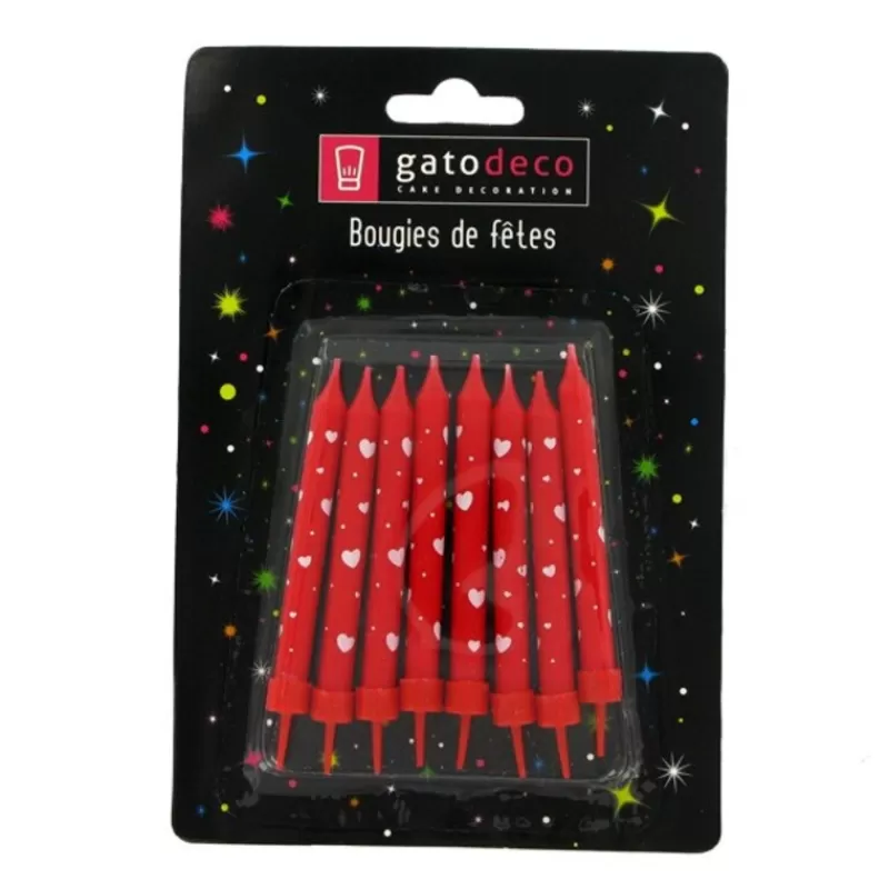 Cerf Dellier Bougies Rouges Coeurs Blancs Patisdecor (X 8) Outlet