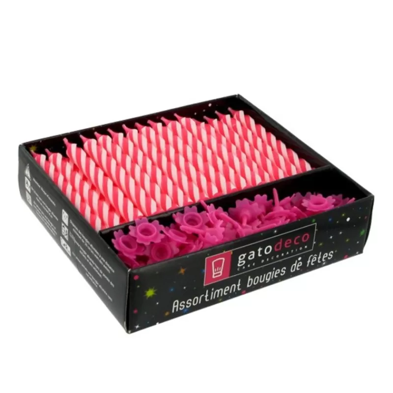 Cerf Dellier Bougies Torsadees 8 Cm Et Bobeches Roses Patisdecor (X 70) Best