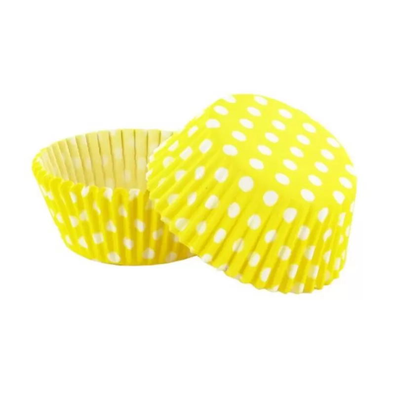 Cerf Dellier Caissettes Cupcakes Jaunes A Pois Blancs (X50) New