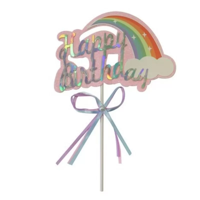 Cerf Dellier Cake Topper Happy Birthday Arc En Ciel Cheap