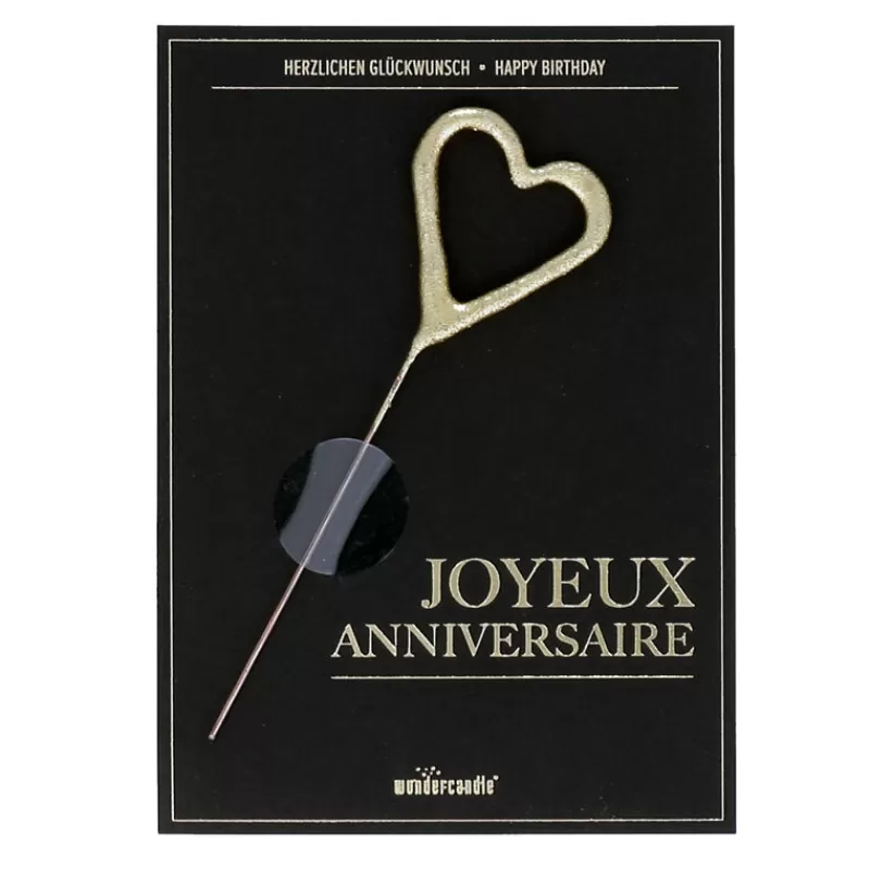 Cerf Dellier Cierge Magique Coeur Dore + Carte Joyeux Anniversaire Noire Cheap