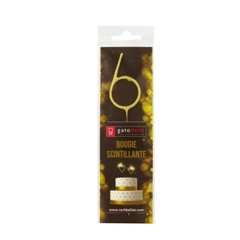 Cerf Dellier Cierge Magique Dore Chiffre 6 Patisdecor Sale