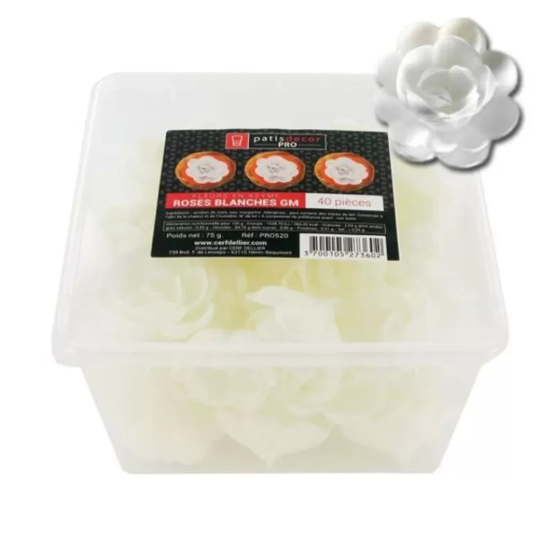 Cerf Dellier Grandes Roses Blanches En Azyme Patisdecor Pro (X40) Online