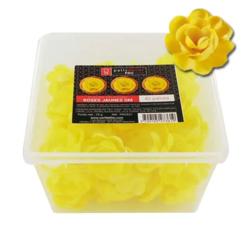 Cerf Dellier Grandes Roses Jaunes En Azyme Patisdecor Pro (X40) New