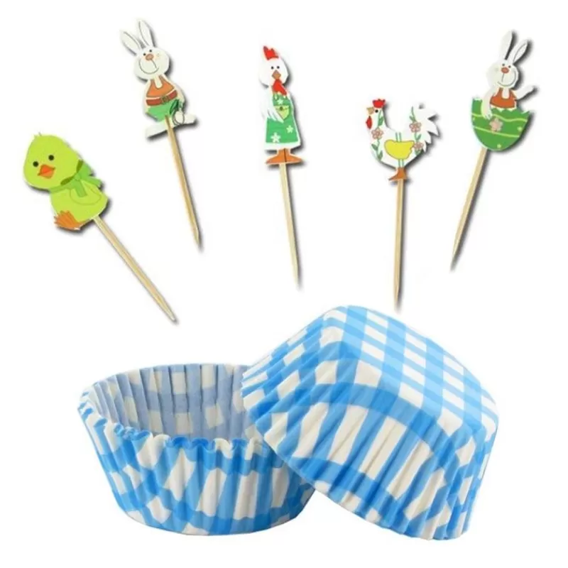 Cerf Dellier Kit Deco Cupcakes Pâques Vichy Bleu Outlet