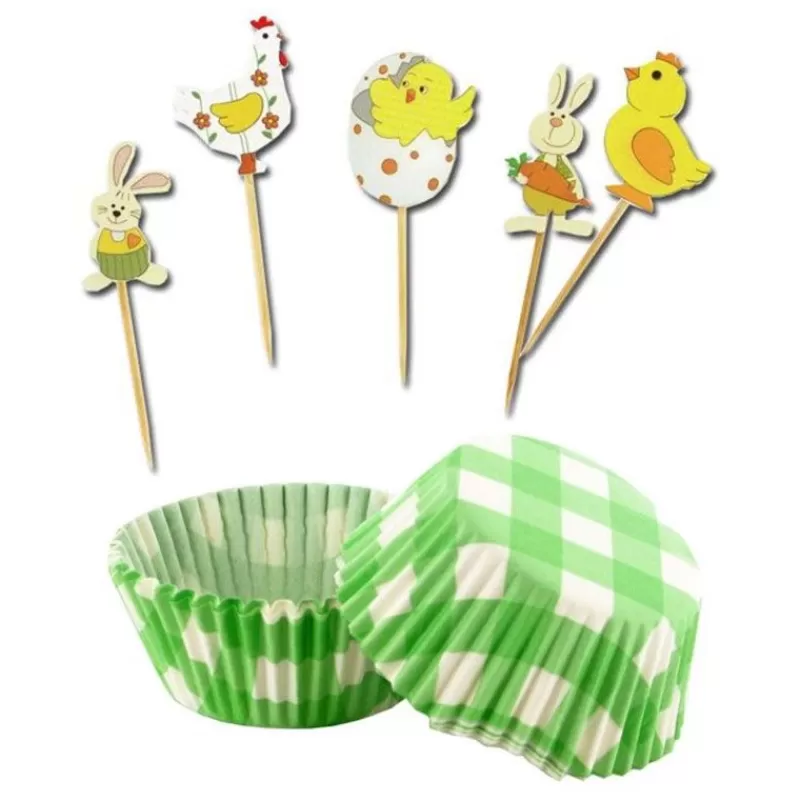 Cerf Dellier Kit Deco Cupcakes Pâques Vichy Vert Outlet