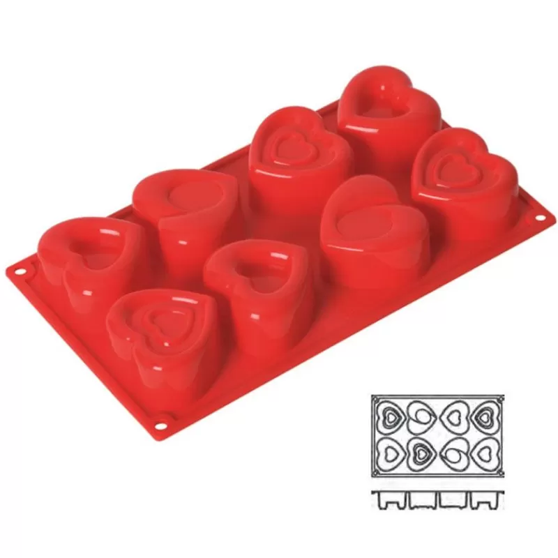 Cerf Dellier Moule Silicone 8 Coeurs Stylises