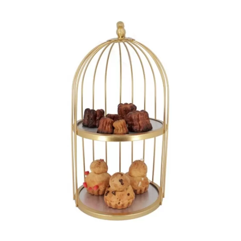 Cerf Dellier Presentoir Cage A Oiseaux Dore 2 Etages Patisdecor 20 Cm Cheap