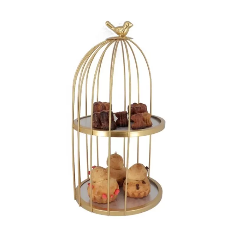 Cerf Dellier Presentoir Cage A Oiseaux Dore 2 Etages Patisdecor 20 Cm Cheap