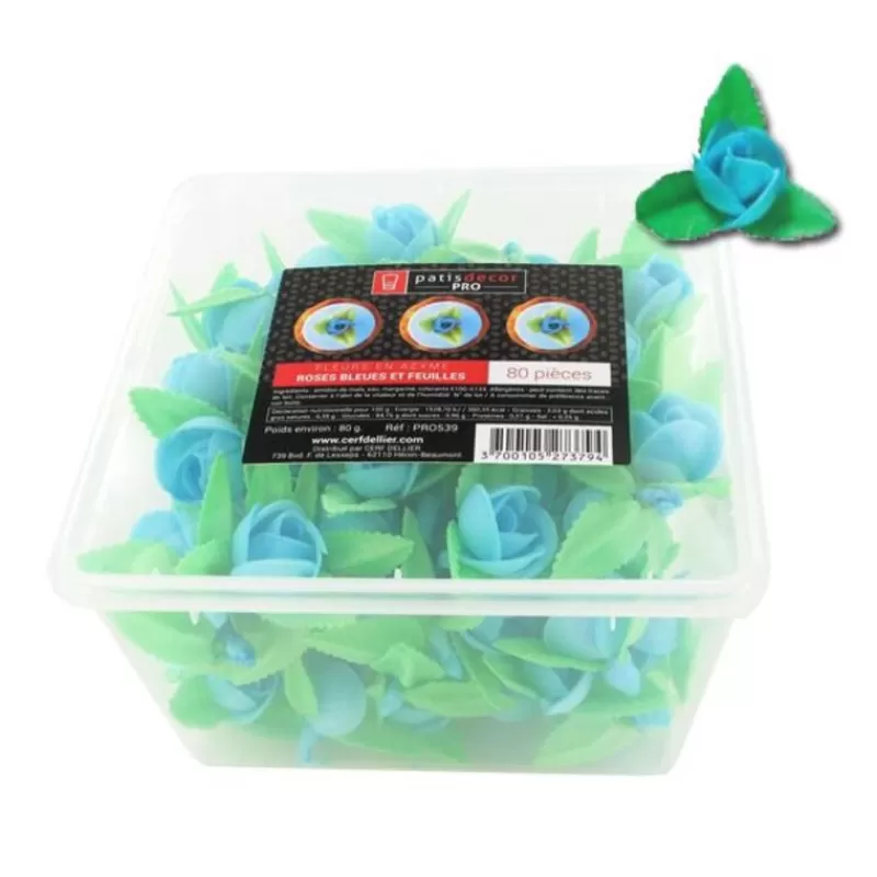 Cerf Dellier Roses Bleues Et Feuilles En Azyme Patisdecor Pro (X80) Online